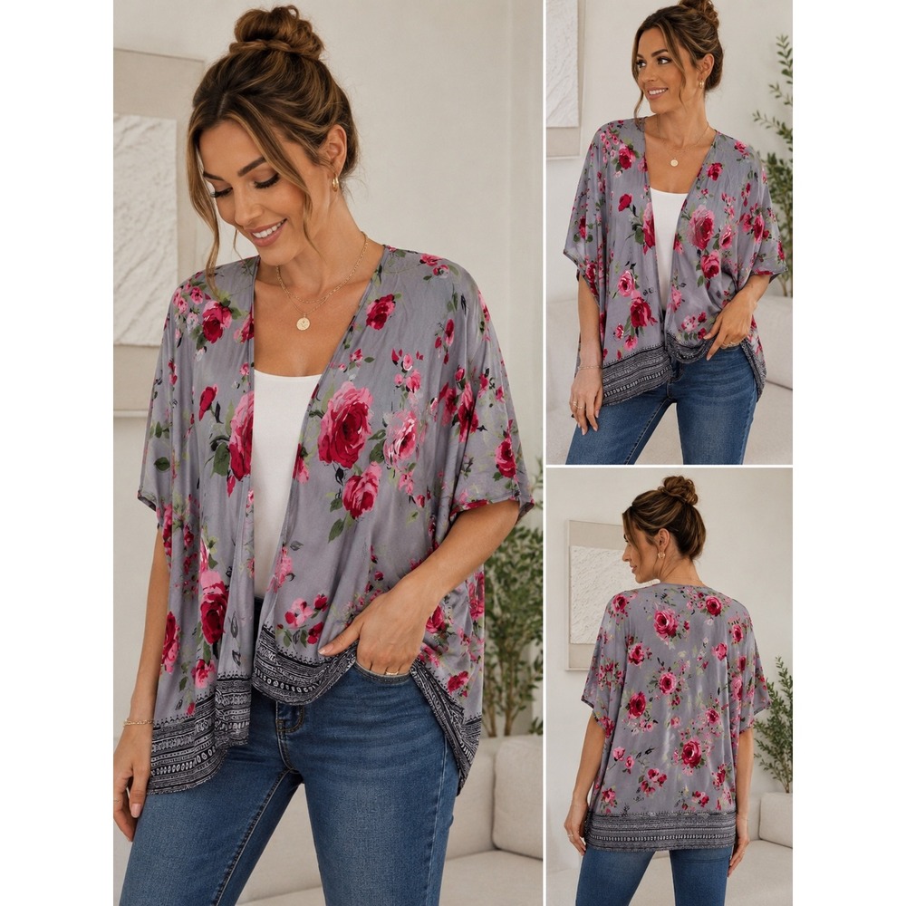 Angie Womens Shrug Size Small Floral Rose Kimono Wrap Top Cottage Fairycore Boho